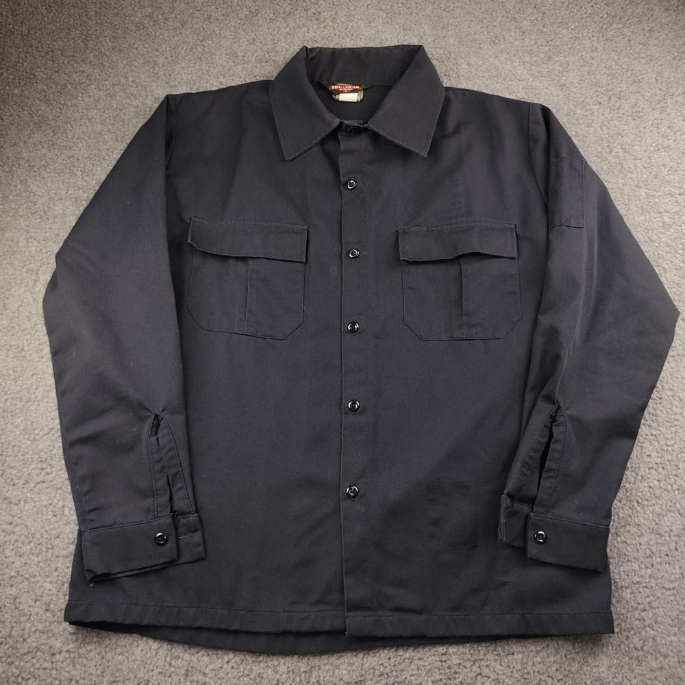 Tru-Gear Mens Large Tactical Utility Shirt Black Long Sleeve Workwear Military